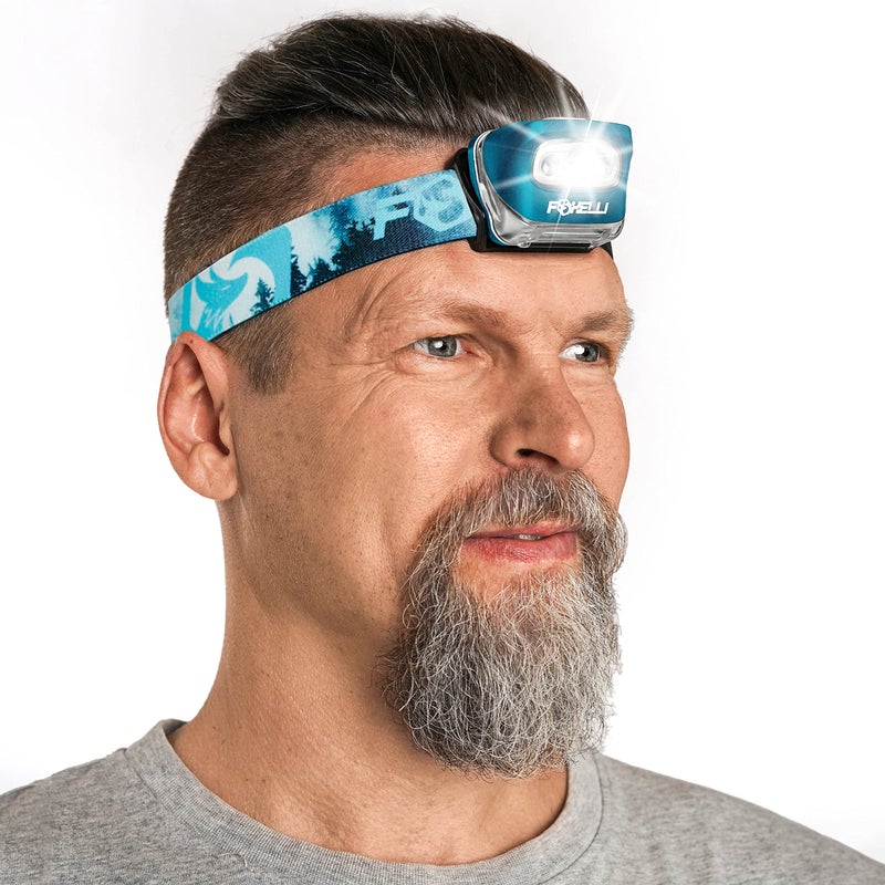 Foxelli LED Headlamp Flashlight for Adults & Kids, Running, Camping, Hiking Head Lamp with White & Red Light, Comfortable Headband, Lightweight & Waterproof, 3 AAA Batteries - Image 1